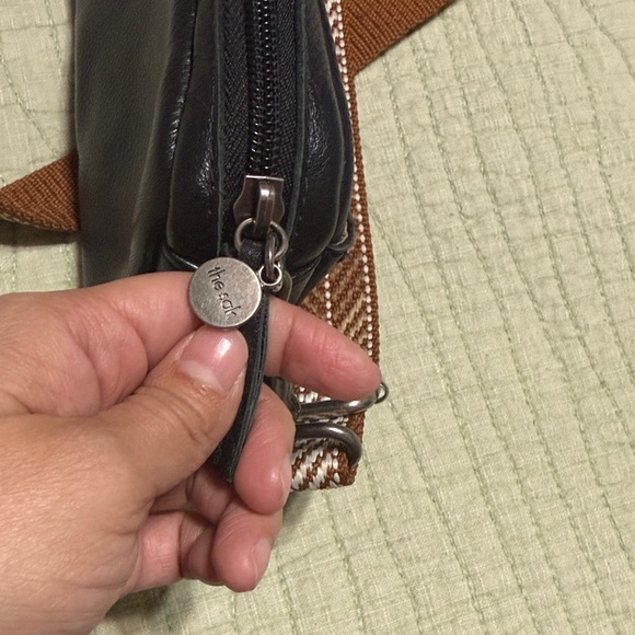 EUC The Sak Black Leather Bag with Tan Woven Strap - Picture 8 of 9